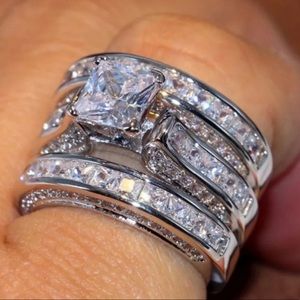 💯 NEW 3PC 925 STERLING SILVER DIAMOND ENGAGEMENT RING
